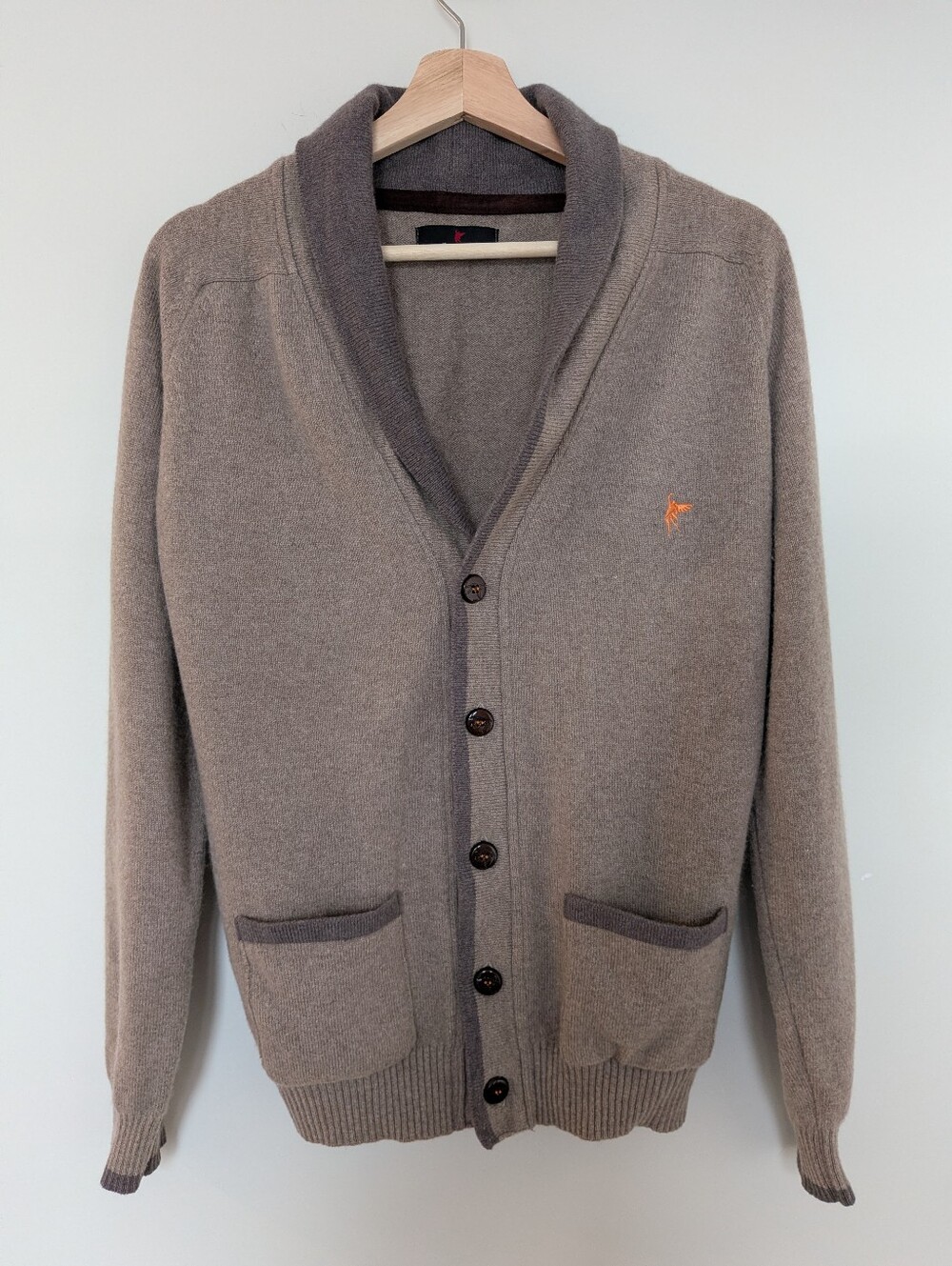 100% Lambswool Men's Shawl Collar Button-Front Sweater Cardigan - Gray